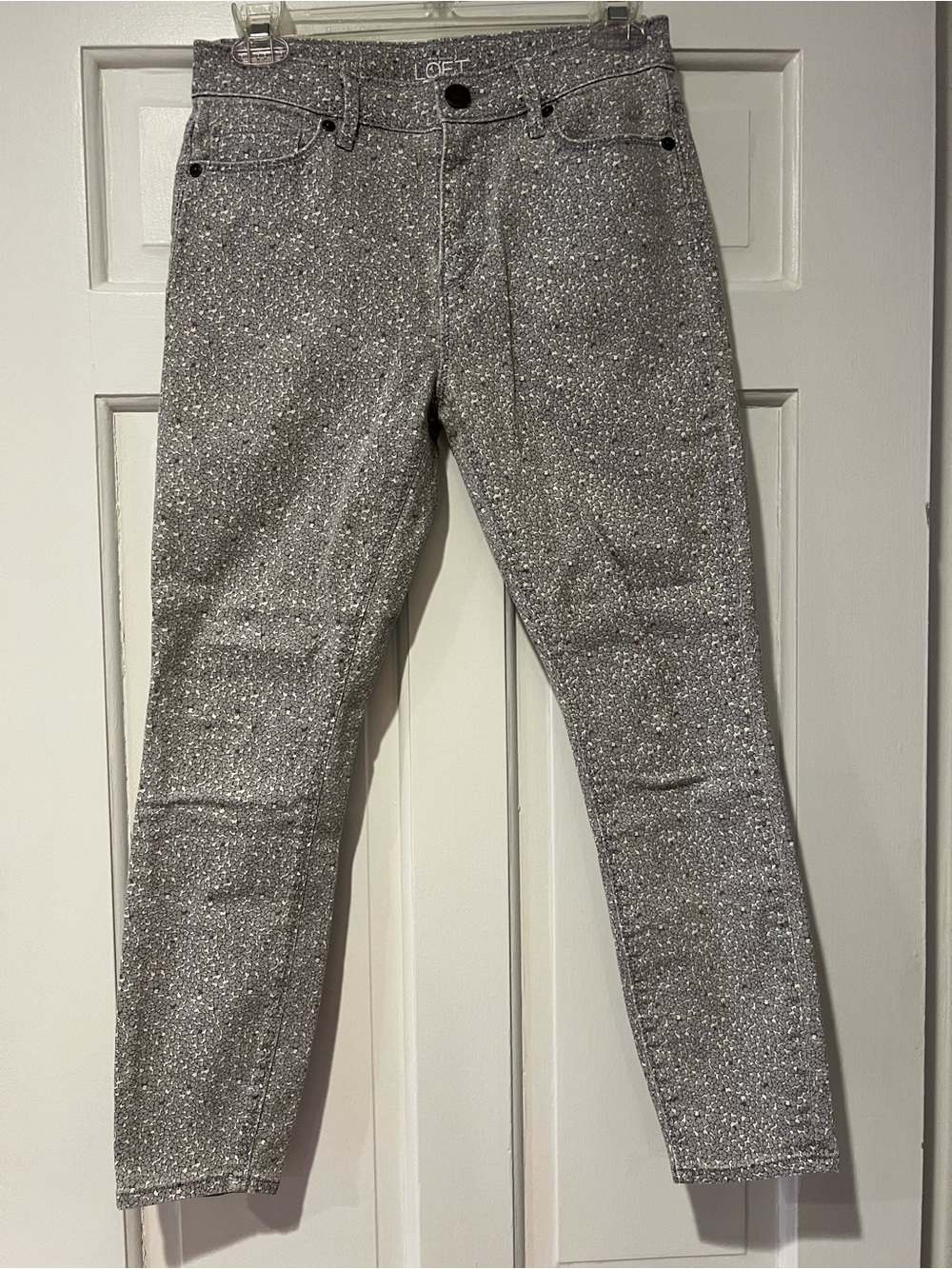 LOFT Floral Patterned Skinny Ankle Jeans - Gray/Blue Gray